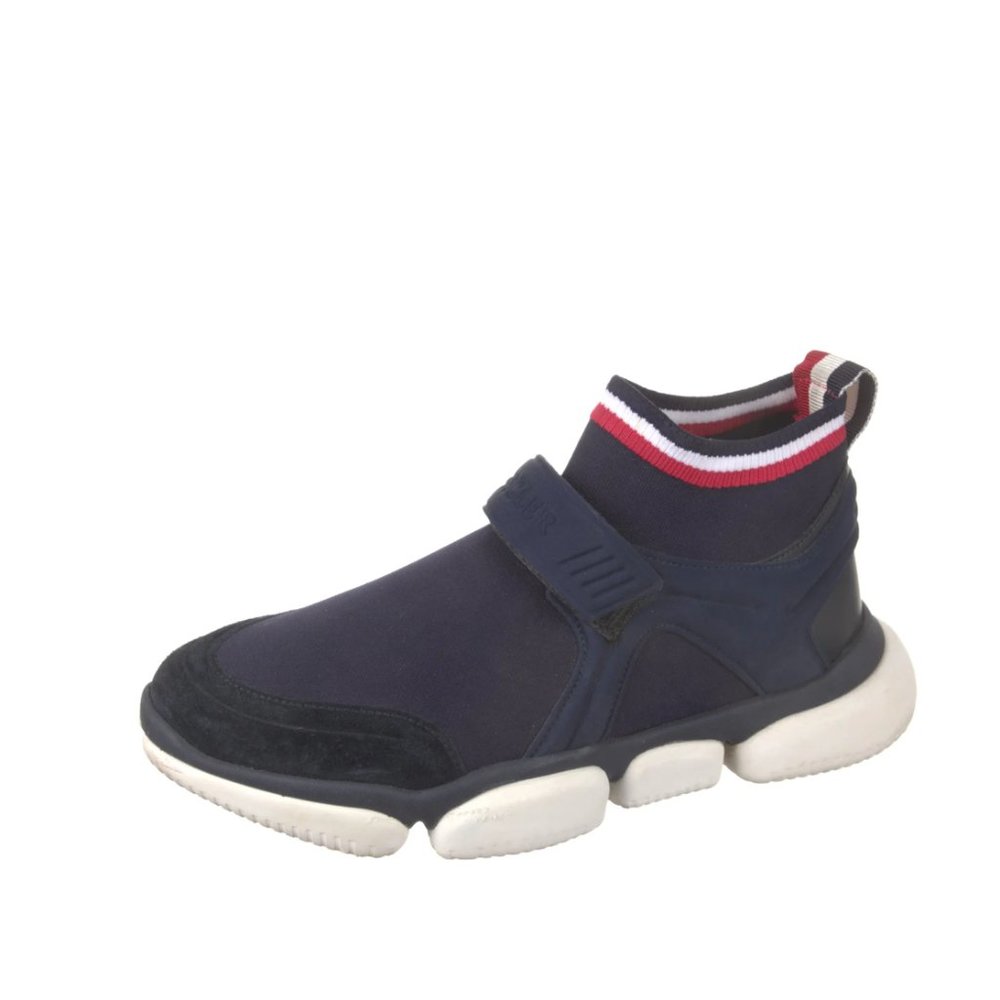 Moncler Barnie Grip Strap Sneakers High Tops Mens 43 10 Navy Blue Red Sock Shoes
